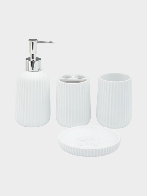 Набор для ванной «Сияние», 4 предмета, дозатор, 2 стакана, мыльница, белый