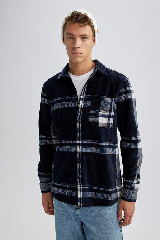 Флисовая рубашка обычного кроя с длинным рукавом в клетку - Defacto фото 4