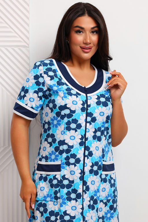 Халат женский из кулирки Марфа голубая ромашка макси - Амадэль фото 11