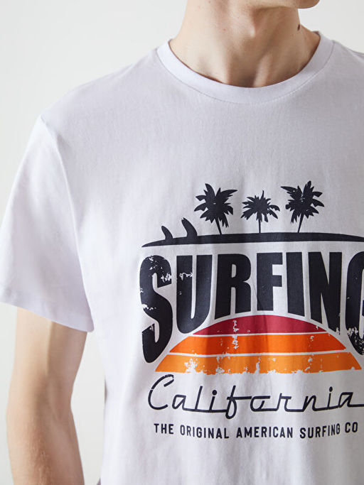 Bisiklet Yaka K?sa Kollu Bask?l? Penye Erkek Ti??rt