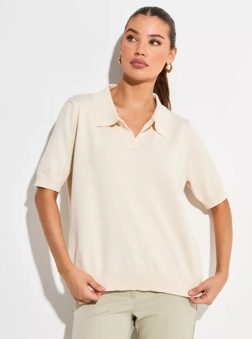K13460 Футболка-поло (вязаный трикотаж) СВ_БЕЖЕВЫЙ