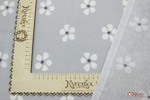 Поплин Белые цветочки под набойку на сером, ш.2.2м, хлопок-100%, 115гр/м.кв - Купава фото 4