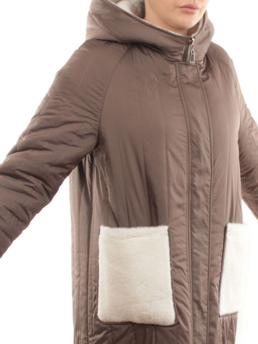 2639 DK. BEIGE Пальто двухстороннее женское еврозима (100 гр. холлофайбер, искусственный мех) - Fashion фото 2