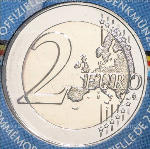 Монета 2 евро 2021 года Бельгия  100 лет Бельгийско-Люксембургскому экономическому союзу (Текст на лицевой стороне блистера на английском и фламандском)