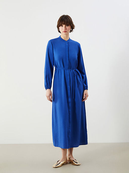 Hakim Yaka Dokulu A Kesim Oversize G?mlek Elbise