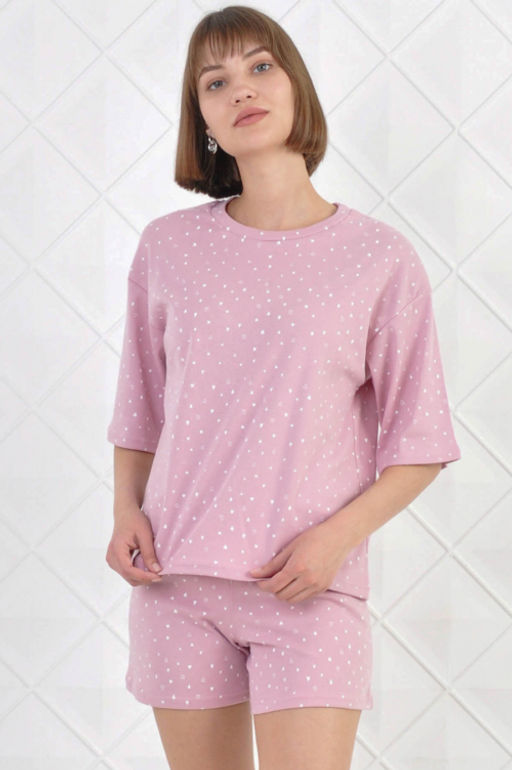 Арт. 9113 Пижама с шортами 42-50 (5 шт) Цвет:верх- пудра, низ- пудра