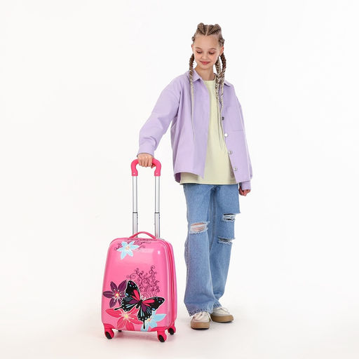 Чемодан детский на колёсах 29 л (XS), на молнии, розовый