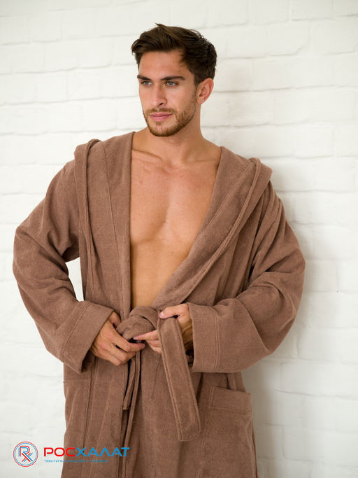 Мужской махровый халат с капюшоном коричневый МЗ-05 (118)