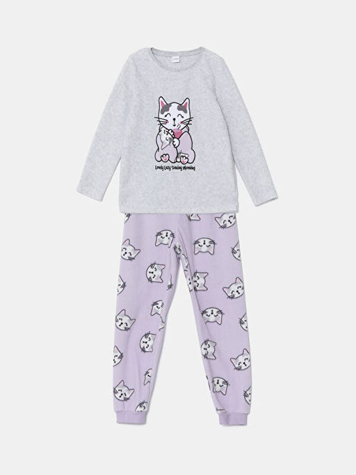 Bisiklet Yaka Polar K?z ?ocuk Pijama Tak?m?