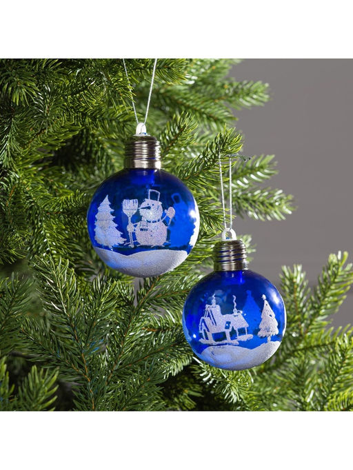 Набор ёлочных шаров «Зимний пейзаж», 2 шт, d=8 см, 1 LED, от батареек, свечение RGB