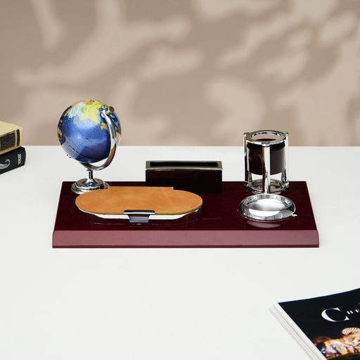 Набор настольный 5 в 1 с визитницей, красное дерево