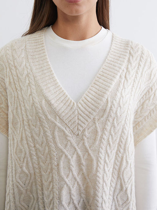 V Yaka Kendinden Desenli Oversize Kad?n Triko S?veter