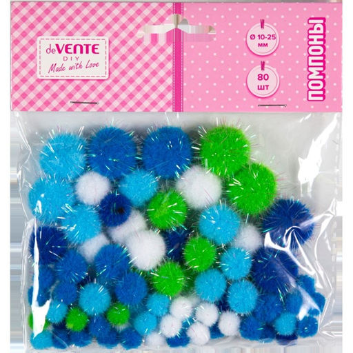 Набор помпонов для творчества "DIY" 80 шт, с блестками ассорти размеров и цветов