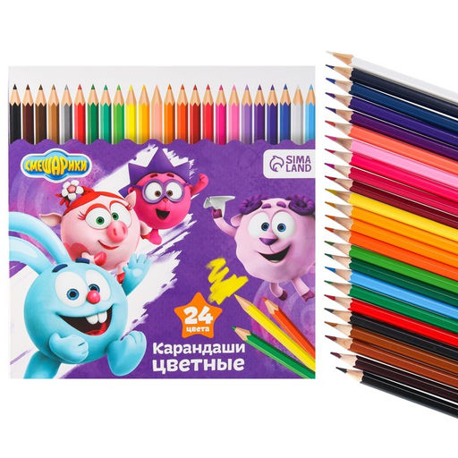 Карандаши 24 цвета, заточенные, шестигранные, картонная упаковка, европодвес, Друзья, Смешарики