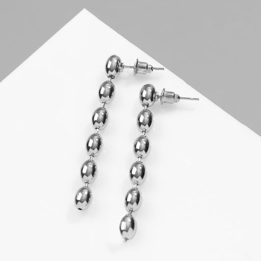 Серьги металл Бусины рис, цвет серебро