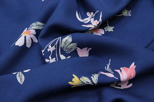 Штапель Премиум Цветочная пьеса на темно-синем, ВИД2, СОРТ2, ш.1.43м, вискоза-100%, 120гр/м.кв - Купава фото 4