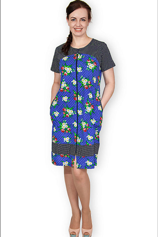 Халат женский с карманами на молнии, индиго (341-1) - Плиона фото 2