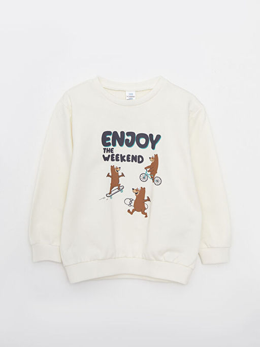 Bisiklet Yaka Uzun Kollu Bask?l? Erkek Bebek Sweatshirt