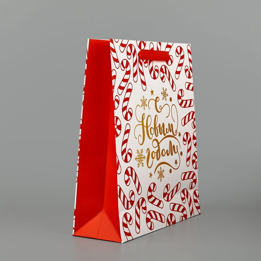Пакет подарочный новогодний ламинированный «Новогодние леденцы», тиснение, M 30 х 26 х 9 см