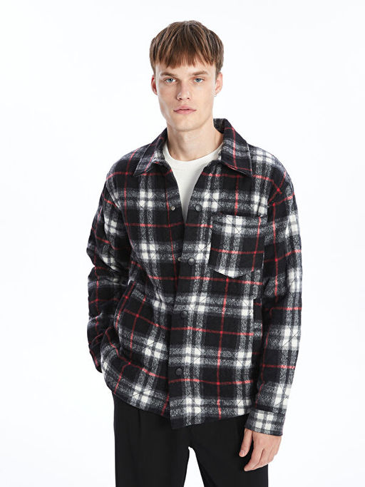 Regular Fit Uzun Kollu Ekose Erkek G?mlek Ceket