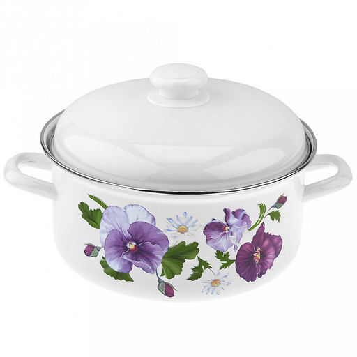 "Анютины глазки" Кастрюля эмалированная 4,5л, форма цилиндрическая, металлическая крышка (Россия)