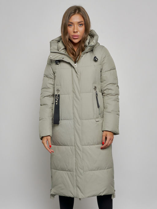 Пальто утепленное молодежное зимнее женское зеленого цвета 52351Z - HULDLUCK фото 8