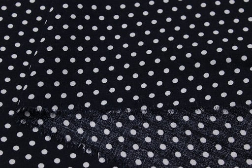 Штапель Белый горох (3мм) цв.черный с синим оттенком, ш.1.43м, вискоза-100%, 90гр/м.кв - Купава фото 5