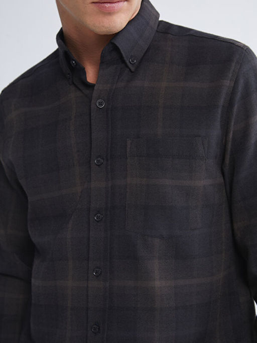 Regular Fit Uzun Kollu Ekose Gabardin Erkek G?mlek