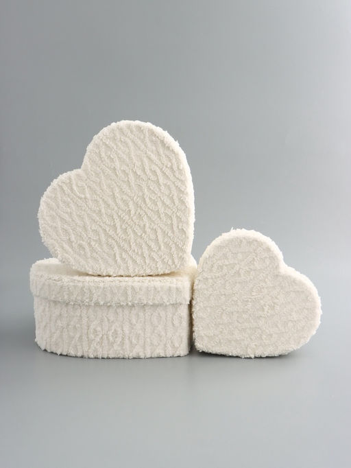 Набор подарочных коробок 3 в 1 сердца, молочный, плюшевая поверхность, L:30?27.5?12 см M:25.5?23.5?10 см S:20.7?19.5?8 см