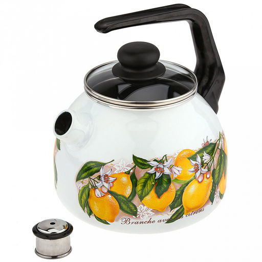 Limon New Чайник эмалированный 3л, д12,5см, h16см, со свистком, сферическая форма, стеклянная крышка, белый (Россия) - Домашняя мода фото 3