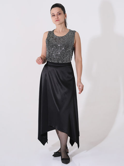 Юбка черная атласная асимметричная - Almond фото 4