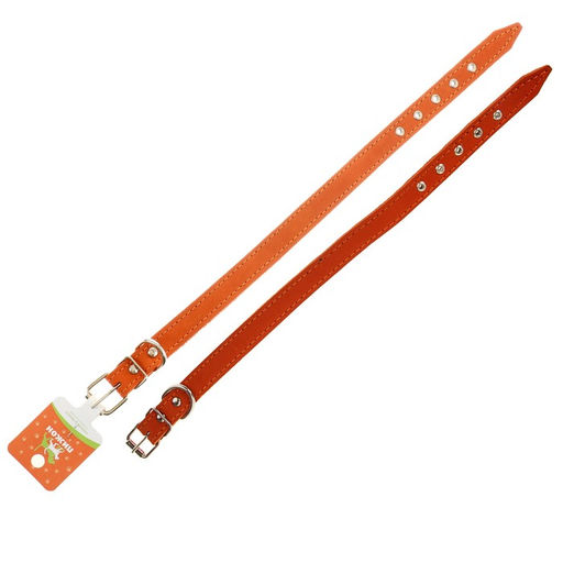 Ошейник кожаный на синтепоне, 45 х 2 см, ОШ 25-35 см, оранжевый - Пижон фото 5