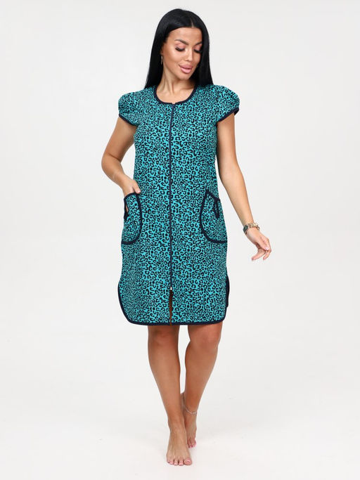 106 ЖЕНСКИЙ ХАЛАТ (Бирюза/леопард) - А-дина фото 2