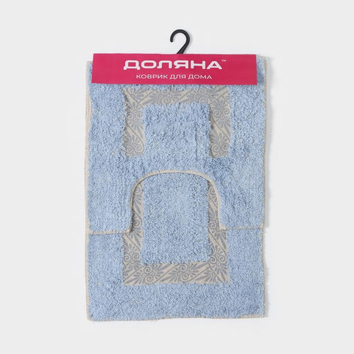 Коврики для ванной и туалета Доляна Вензель, 2 шт: 40?40, 40?60 см, голубой  фото 5
