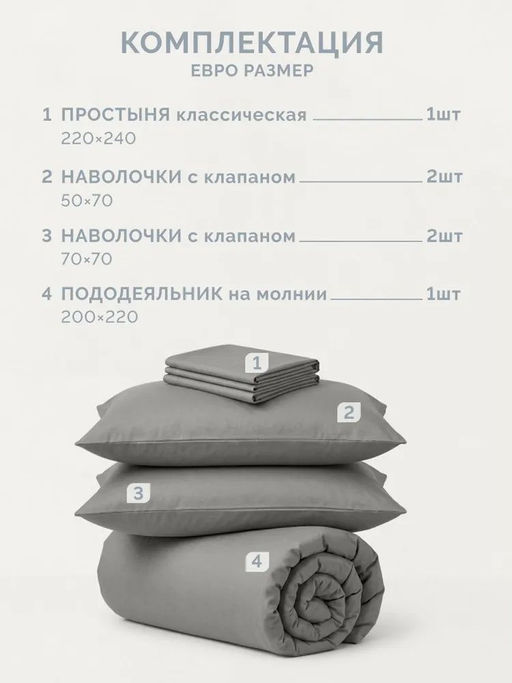Постельное белье Моноспейс Евро + 4 наволочки, антрацит - Ecotex фото 7