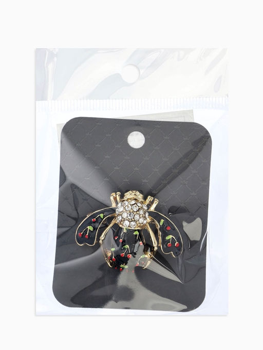 Брошь "Пчела в вишню", цветная в золоте