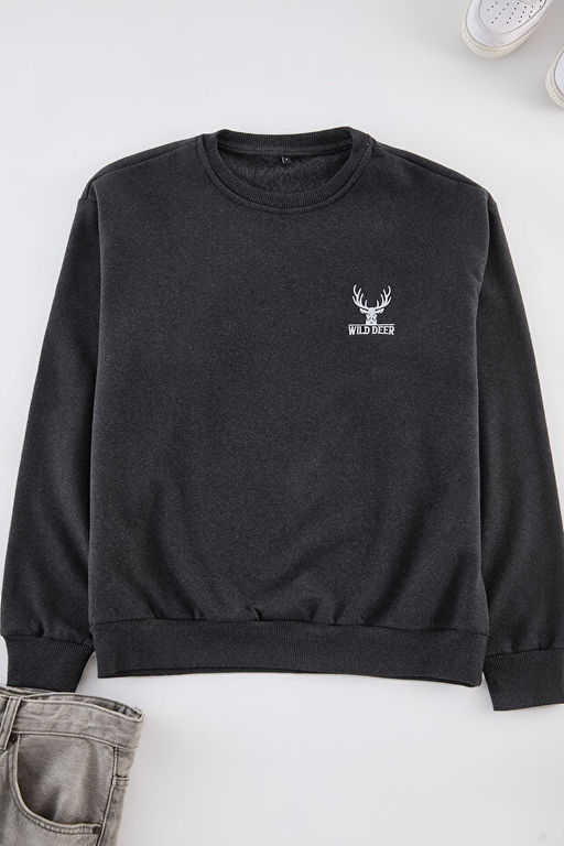 Antrasit Melanj Oversize/Geni_ Kesim Uzun Kol Hayvan Nak__l_ Sweatshirt TMNAW24SW00164 - Trendyolmilla фото 2