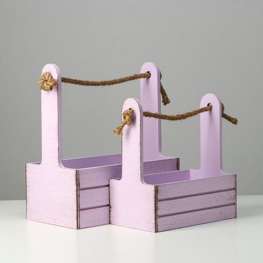 Подарочный ящик «Прованс», деревянный, ручка-канат, сиреневый, набор 2 шт.