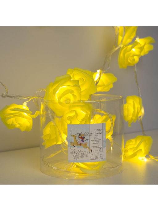 Гирлянда Нить 5 м с насадками Розы жёлтые, IP20, прозрачная нить, 20 LED, свечение тёплое белое, 220 В - Luazon lighting фото 9