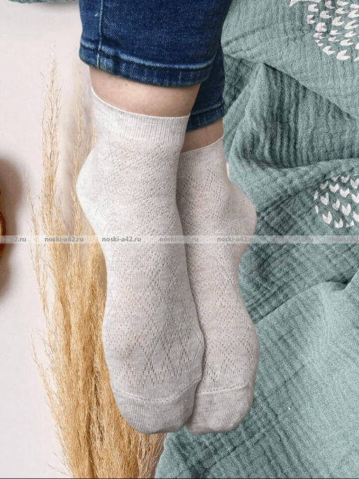 Цена за 5 пар.5 ПАР - Носки женские Белорусский лен с крапивой ажурные