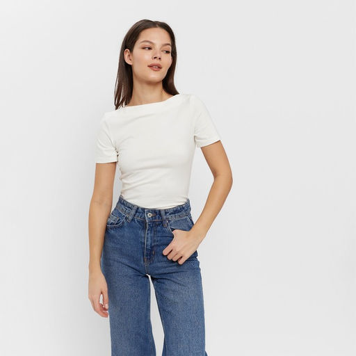 Футболка женская с вырезом лодочка MINAKU: Basic line, ваниль, размер 46