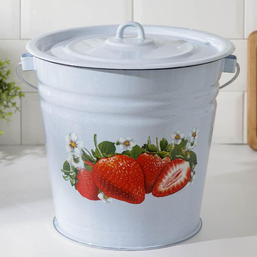 Ведро эмалированное «Клубника садовая», 12 л, с крышкой, цвет белый