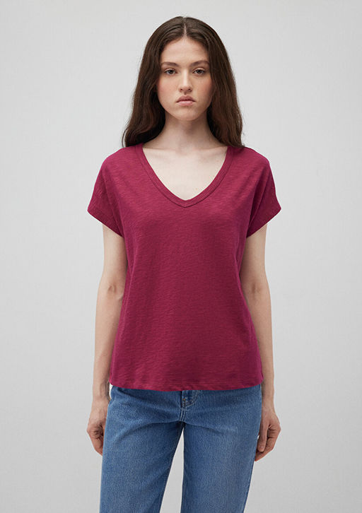 V Yaka Pembe Basic Tisort - Mavi фото 3