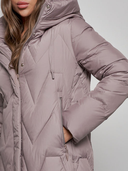 Пальто утепленное молодежное зимнее женское коричневого цвета 586828K - RoccaManer фото 11