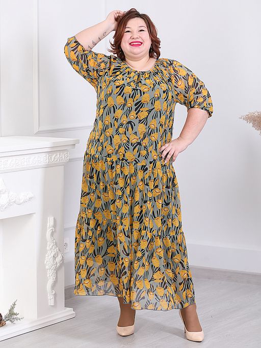 Платье с заниженной талией больших размеров - Almond фото 3