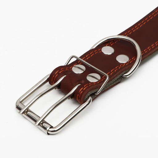 Ошейник комбинированный кожа/брезент, безразмерный, 83 х 4,5 см, ОШ 20-70 см, коричневый - Пижон фото 4