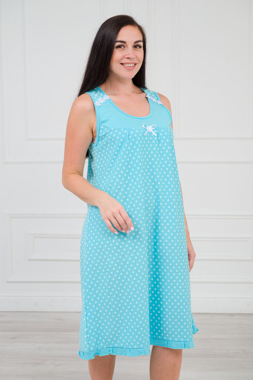 Ночная сорочка из кулирки Василиса горох на бирюзе - Амадэль фото 3