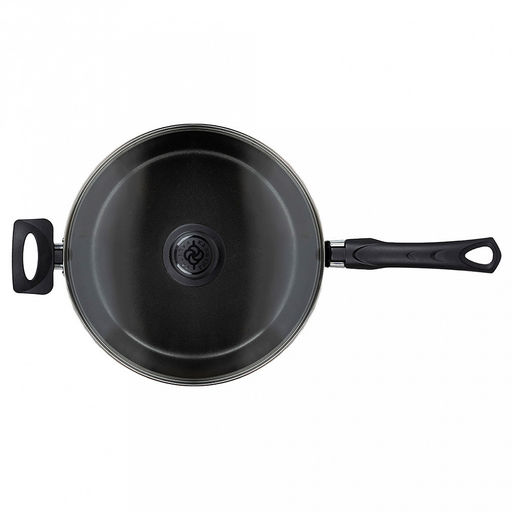 "Атлас" Сотейник с антипригарным покрытием д26см, h7см, s1,5мм, стеклянная крышка, 2 бакелитовые ручки (Россия)