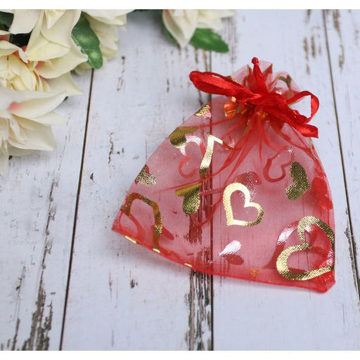 Цена за 100 шт. Мешочек подарочный Сердечки, 10x12, цвет красный с золотом - Simaland фото 3