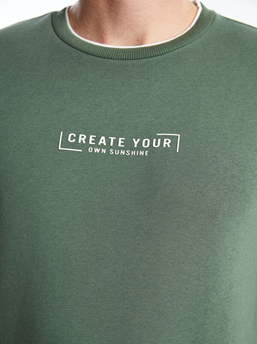 Bisiklet Yaka Bask?l? Erkek Kal?n Sweatshirt